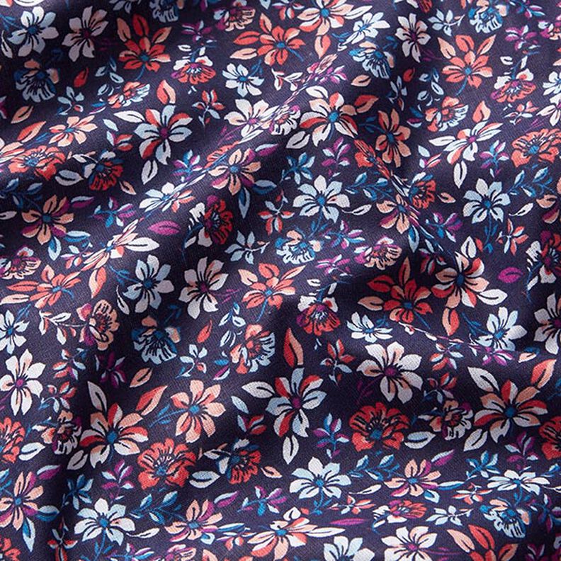 Cotton Cretonne small flowers – lobster/navy blue,  image number 2