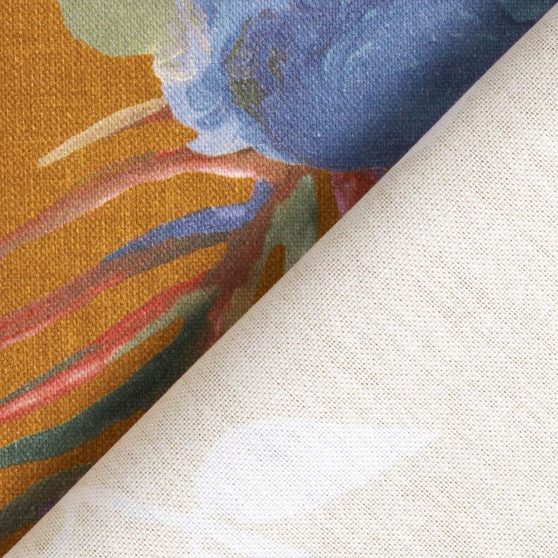 Decor Fabric Half Panama large retro flowers – caramel/light khaki, image number 4
