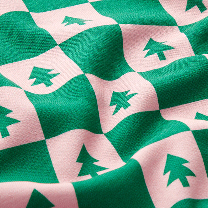 Fir Trees Soft Sweatshirt Fabric – juniper green/light pink,  image number 2