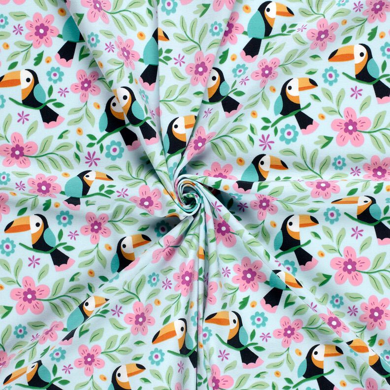 Cotton Jersey Toucans in the flower jungle – baby blue/orange,  image number 3