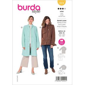 Jacket / coat raglan sleeves and stand-up collar | Burda 5974 | 34-44, 