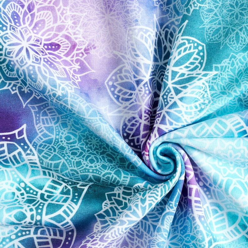 French Terry Rainbow mandalas | Glitzerpüppi – light petrol/lavender,  image number 3
