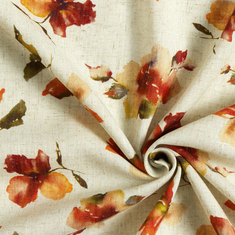 Viscose Linen Blend watercolour flowers &ndash; natural/terracotta | Remnant 80cm,  image number 3
