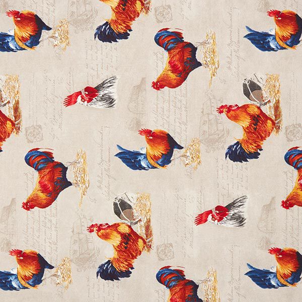 Decorative fabric Canvas Rooster and writing – natural,  image number 1