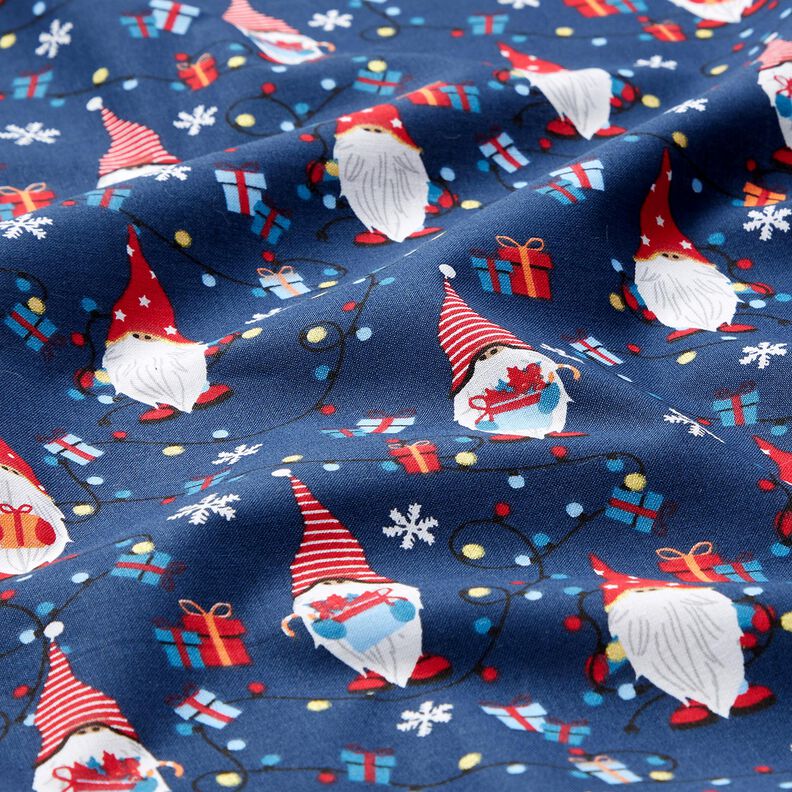 Cotton Poplin Christmas gnomes – navy blue/red, image number 2