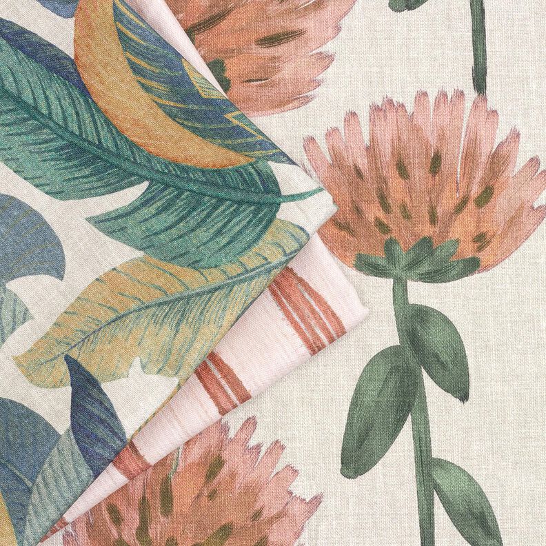 Decor Fabric Half Panama Banana Leaves – blue grey/light taupe, image number 5