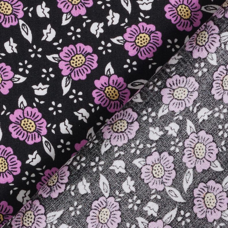 viscose fabric sea of flowers – black/pastel violet,  image number 4