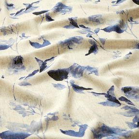Viscose Linen Blend Watercolour roses – natural/navy blue, 