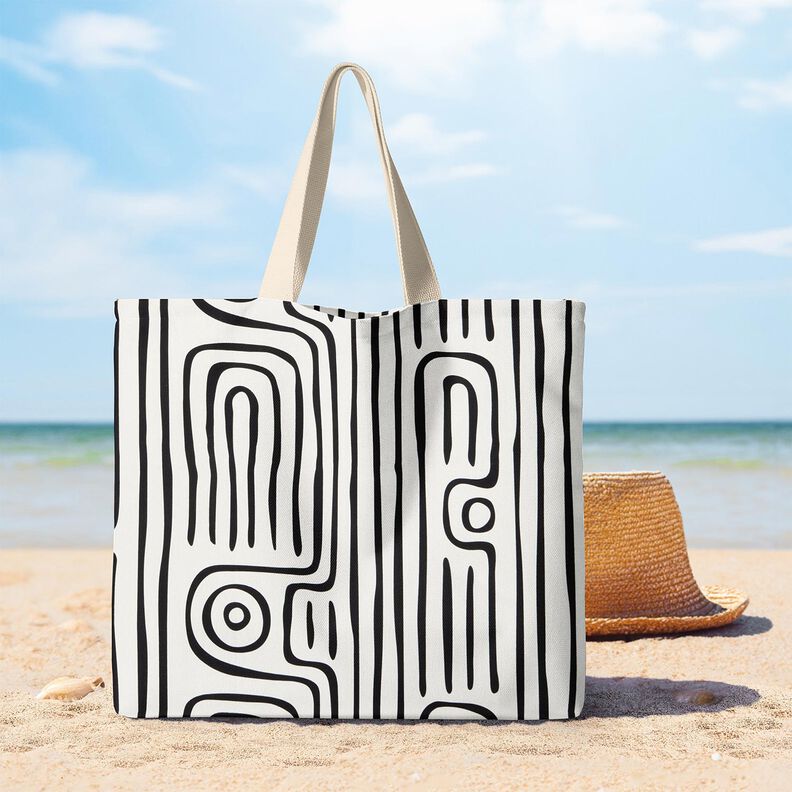 Decor Fabric Half Panama abstract striped pattern – black/ivory, image number 8