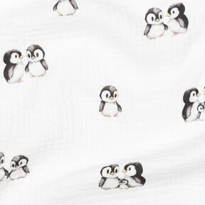 GOTS Double Gauze/Muslin Penguins Digital Print | Poppy Fabrics – ivory/anthracite, 
