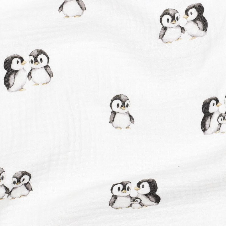 GOTS Double Gauze/Muslin Penguins Digital Print | Poppy Fabrics – ivory/anthracite, image number 2