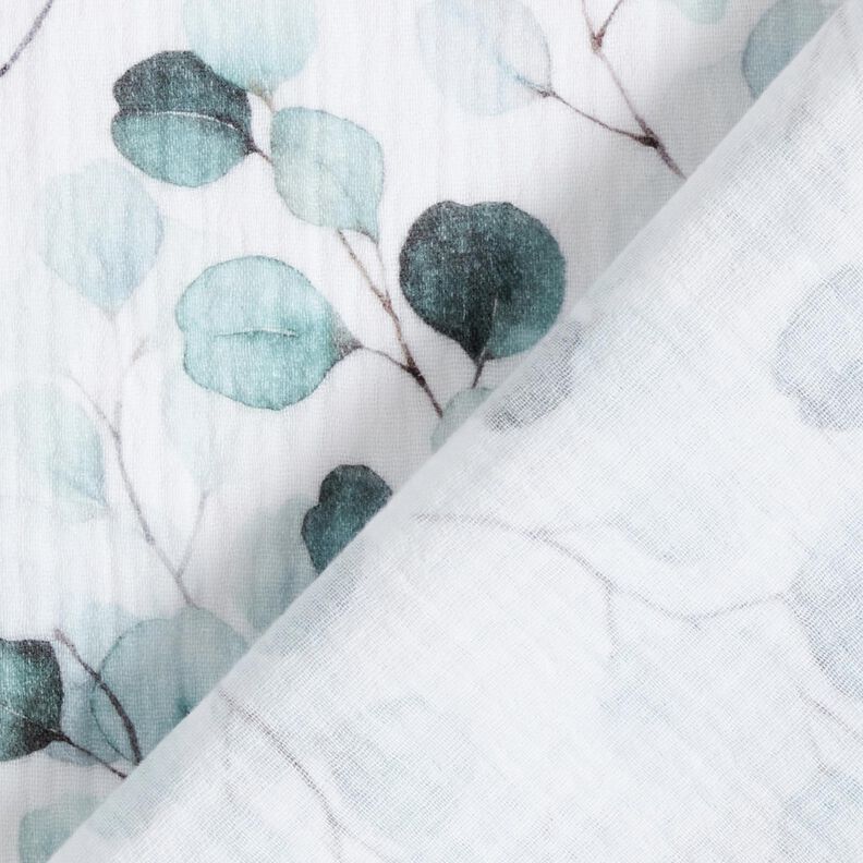 Double Gauze/Muslin watercolour eucalyptus vines Digital Print – white,  image number 4