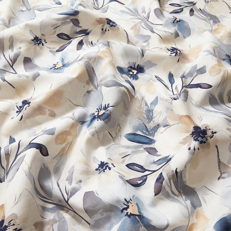 Decor Fabric Half Panama Large Flowers – almond/blue, image number 2