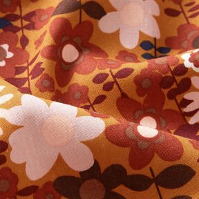 Geometric flowers cotton poplin – curry yellow/dark brown, 