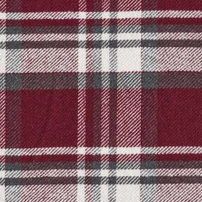 Coat fabric with checked fur backing – burgundy/slate grey, 