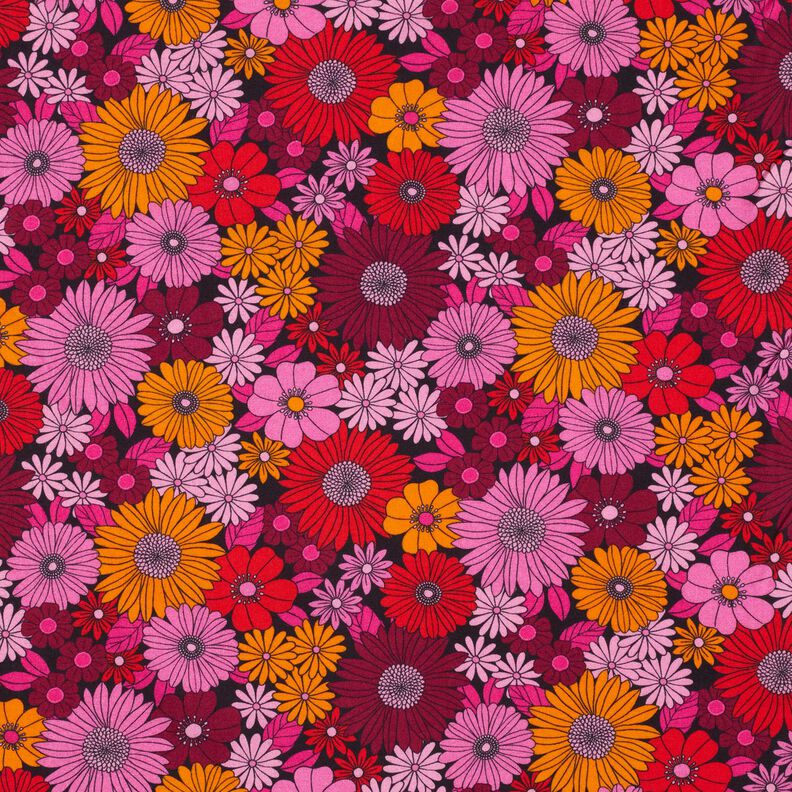 viscose fabric Summer Flowers – fire red/black,  image number 1