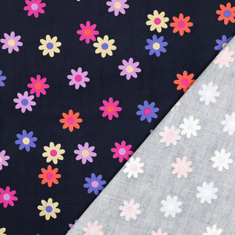 Baby Cord Flowers with glitter print | Poppy Fabrics – navy blue,  image number 4