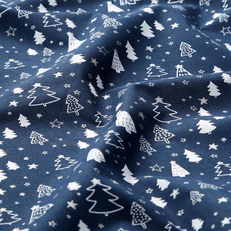 Cotton Poplin small Christmas trees – navy blue/white,  image number 2
