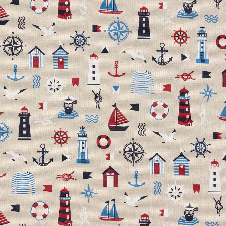 Decor Fabric Half Panama maritime classics – natural/navy blue,  image number 1