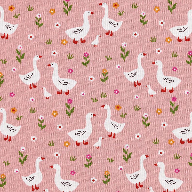 Cotton Poplin Geese in the meadow – pink,  image number 1