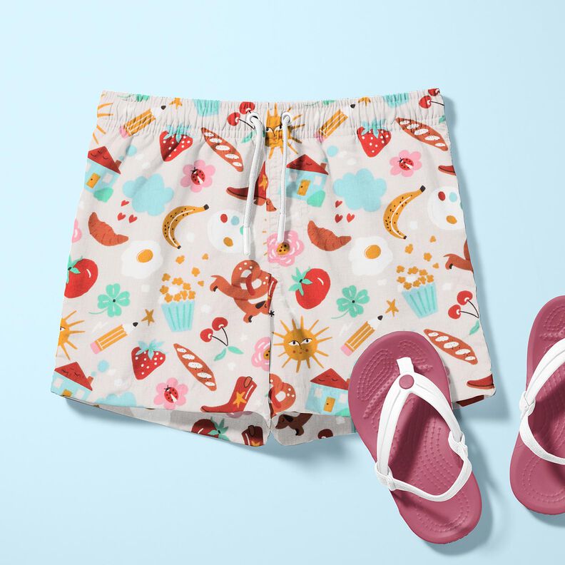 Cotton Poplin colourful hustle and bustle– misty grey,  image number 5