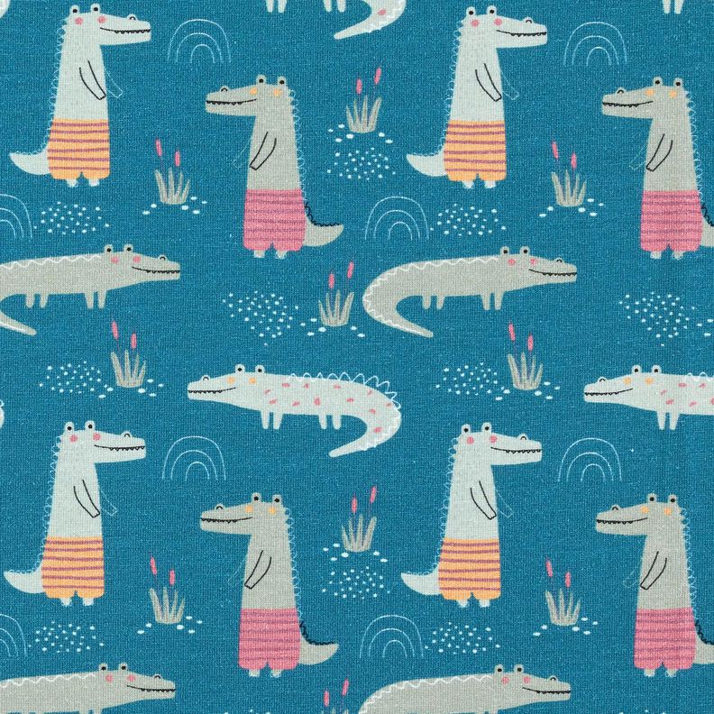 Cotton Jersey happy crocodiles – ocean blue,  image number 1