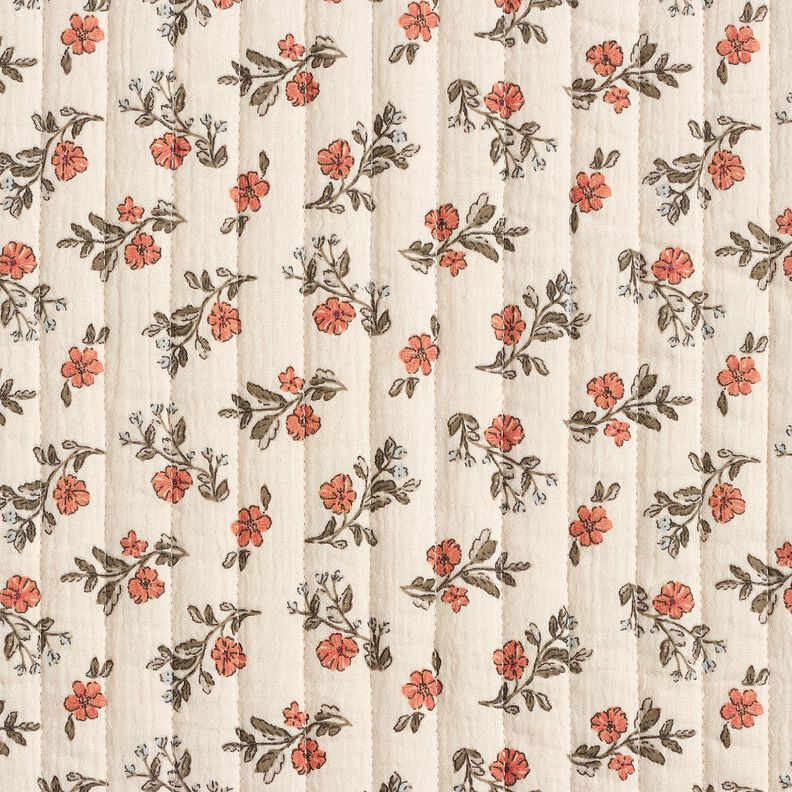 Muslin Quilted Fabric romantic flowers – offwhite/pale berry,  image number 1