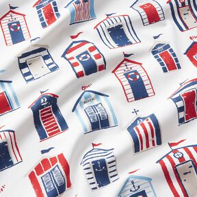 Decor Fabric Half Panama beach houses – white/navy blue, 