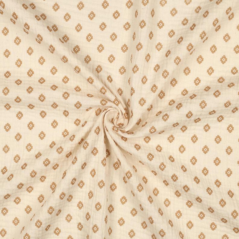 GOTS Double Gauze/Muslin Boho diamond pattern  | Poppy Fabrics – cream/cinnamon,  image number 3