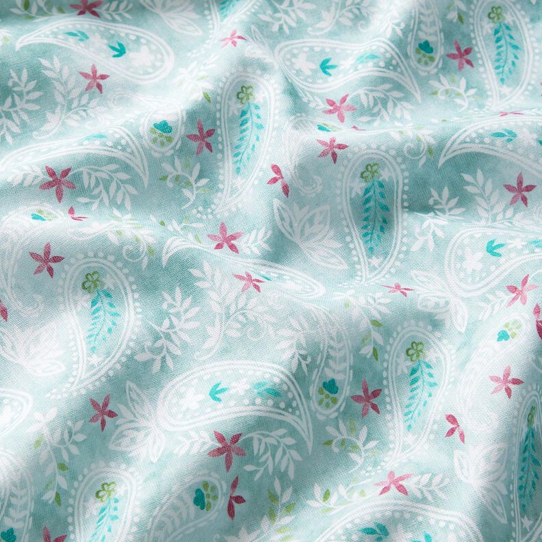 Cotton Poplin Paisley floral dream Digital Print – ice blue,  image number 2