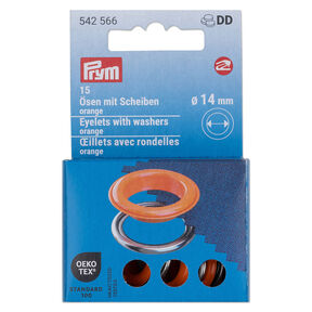 Eyelets with washers [15 pieces | Ø 14 mm] | Prym – orange/metallic silver, 