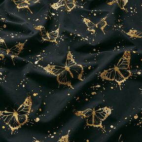Cotton Jersey golden butterflies | Glitzerpüppi – black, 