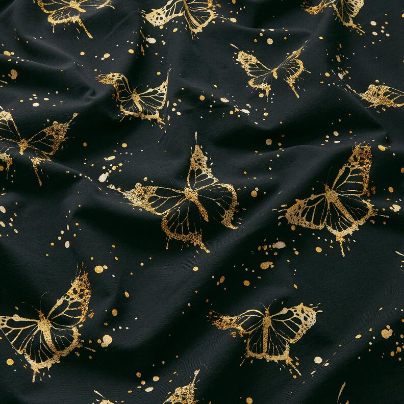 Cotton Jersey golden butterflies | Glitzerpüppi – black,  image number 2