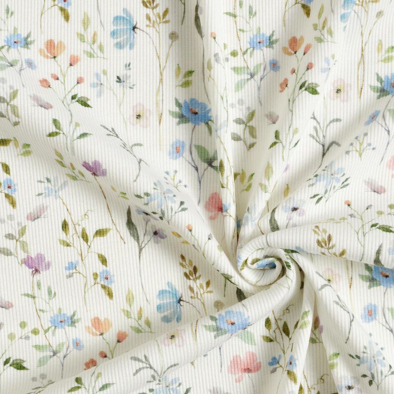 Ribbed Jersey Watercolour Floral Meadow – ivory, image number 3