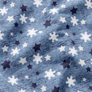 Brushed Sweatshirt Fabric Snowflakes and Stars Digital Print – blue grey, 