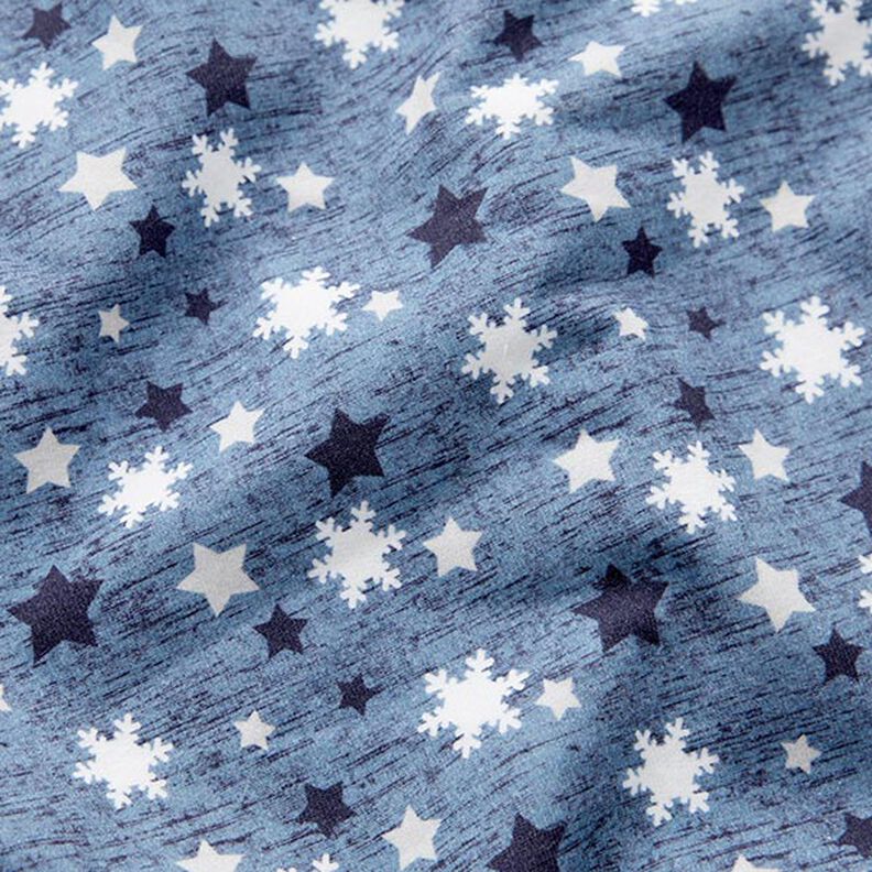 Brushed Sweatshirt Fabric Snowflakes and Stars Digital Print – blue grey,  image number 2