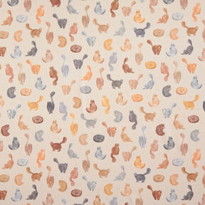 Decor Fabric Half Panama painted cats – light beige, 