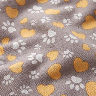 Decor Fabric Canvas Paws and Hearts – greige/curry yellow, 