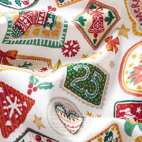 Cotton Poplin Christmas Pictures – white/carmine, 