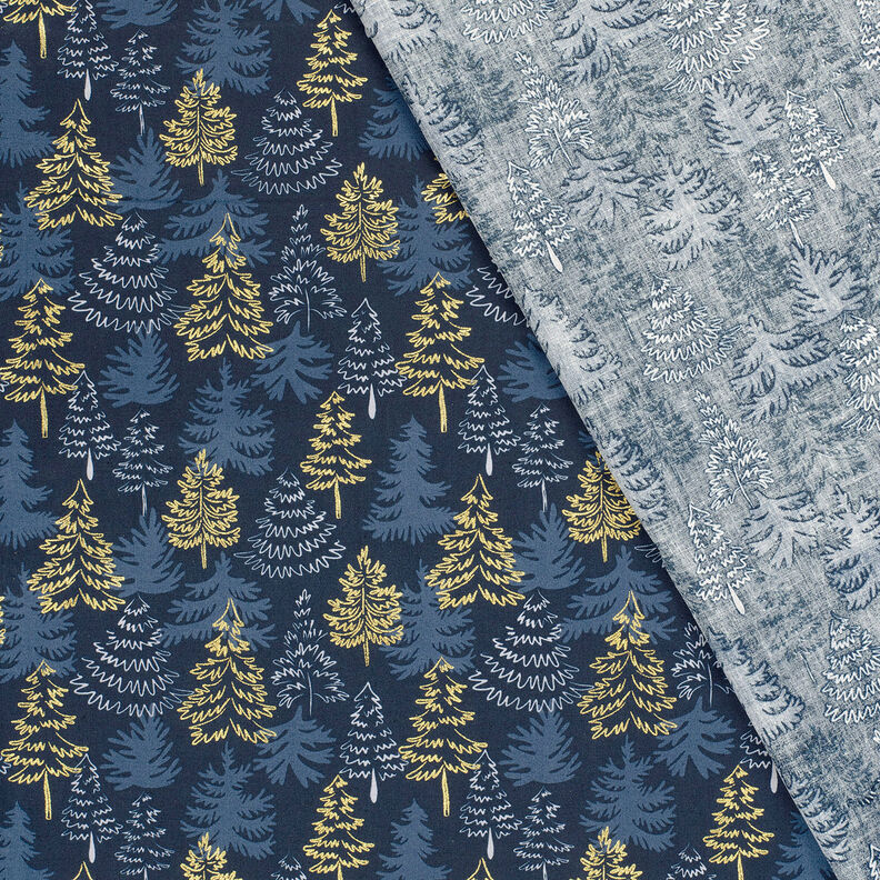 Cotton Poplin delicate fir trees – midnight blue/gold,  image number 4