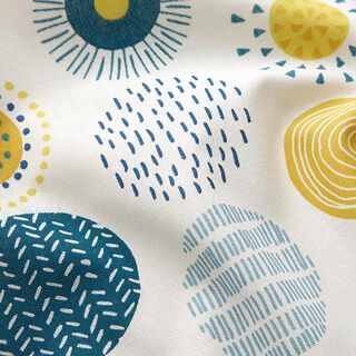 Decor Fabric Half Panama drawn circles – white/light petrol, 