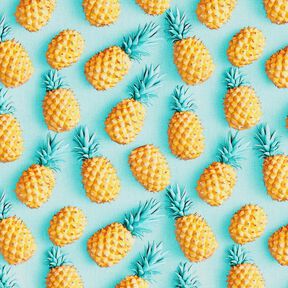 Cotton Poplin Pineapple – aqua blue/yellow, 