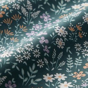 Coated Cotton colourful floral meadow – blue spruce/mauve, 