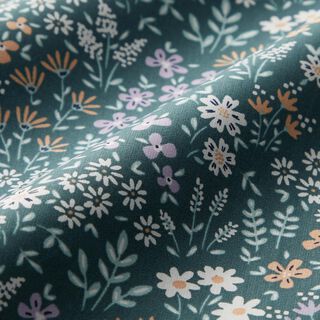 Coated Cotton colourful floral meadow – blue spruce/mauve, 