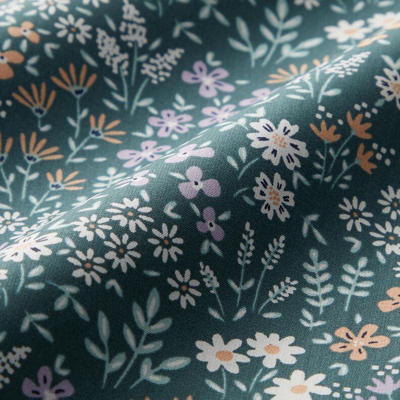 Coated Cotton colourful floral meadow – blue spruce/mauve,  image number 3