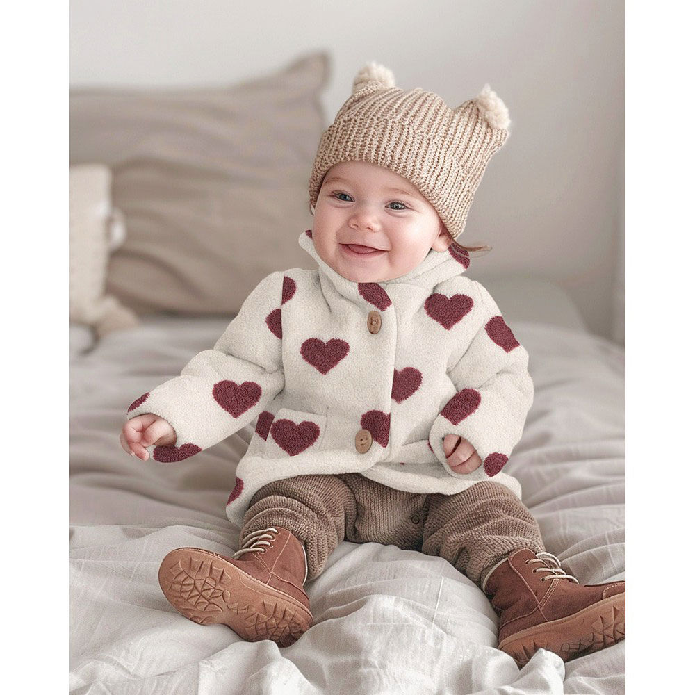 Teddy Fur Hearts by Poppy natural burgundy