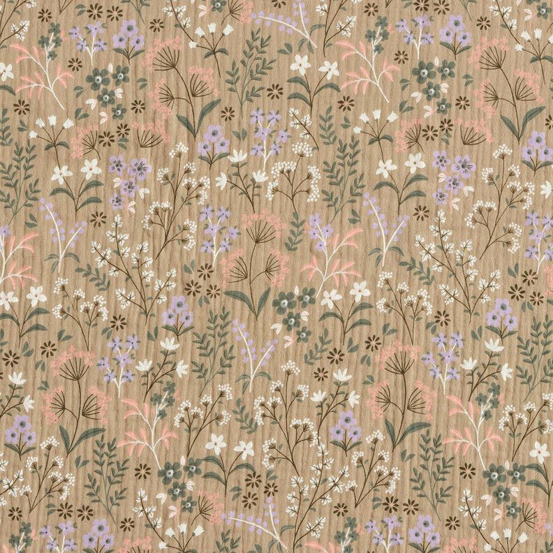 GOTS Double Gauze/Muslin Spring flower meadow | Poppy Fabrics – dark beige,  image number 1