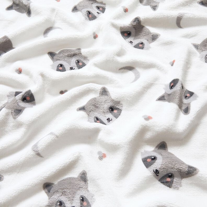 Cosy Fleece cute raccoons – ivory/dark grey,  image number 2