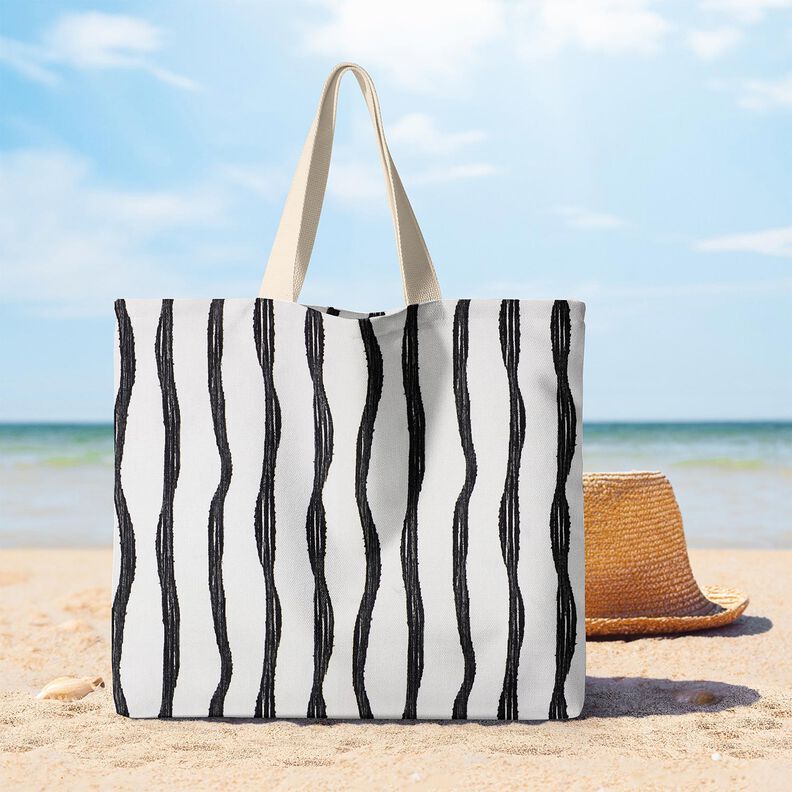 Decor Fabric Half Panama wavy stripes – black/ivory, image number 8