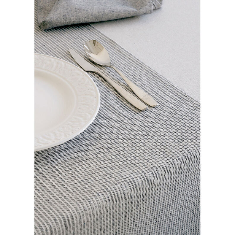 Decor Fabric Half Panama Subtle Stripes – natural/midnight blue, image number 6